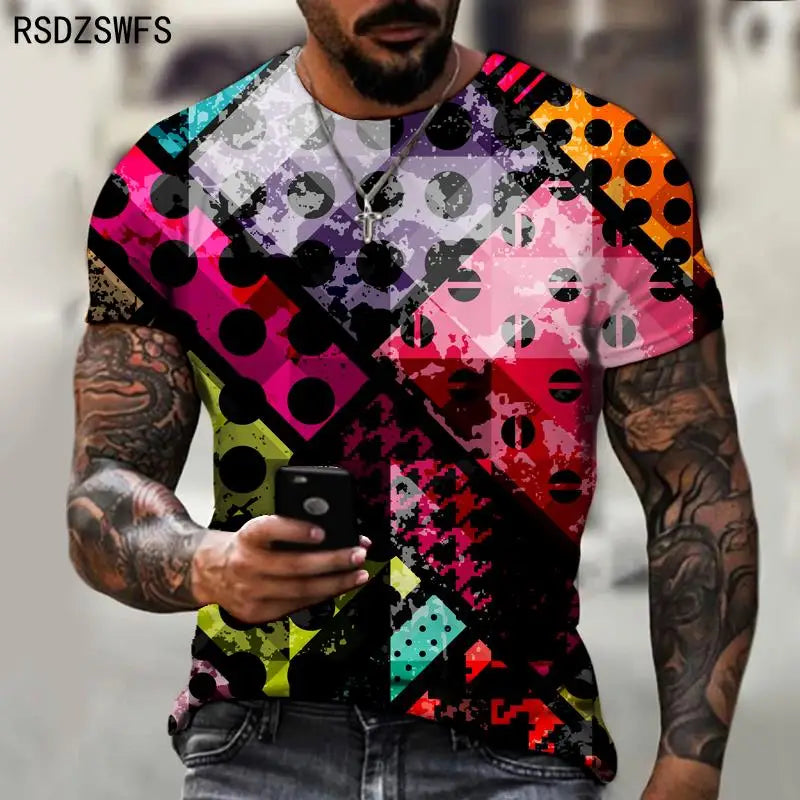 Novo padrão mosaico textura abstrata graffiti estilo camiseta masculina moda de rua casual wear masculino camisetas topos XXS-5XL