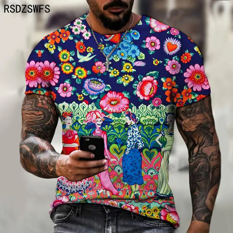 Novo padrão mosaico textura abstrata graffiti estilo camiseta masculina moda de rua casual wear masculino camisetas topos XXS-5XL