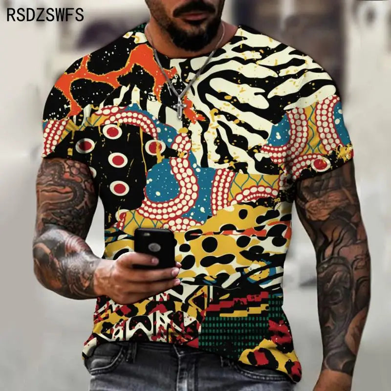 Novo padrão mosaico textura abstrata graffiti estilo camiseta masculina moda de rua casual wear masculino camisetas topos XXS-5XL