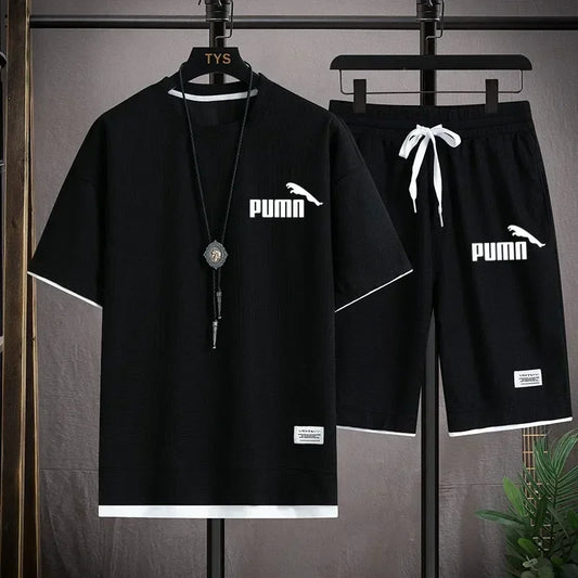 Roupas masculinas joggers define duas peças waffle 2024 verão casual manga curta esportes moda terno para homem roupas de luxo eua