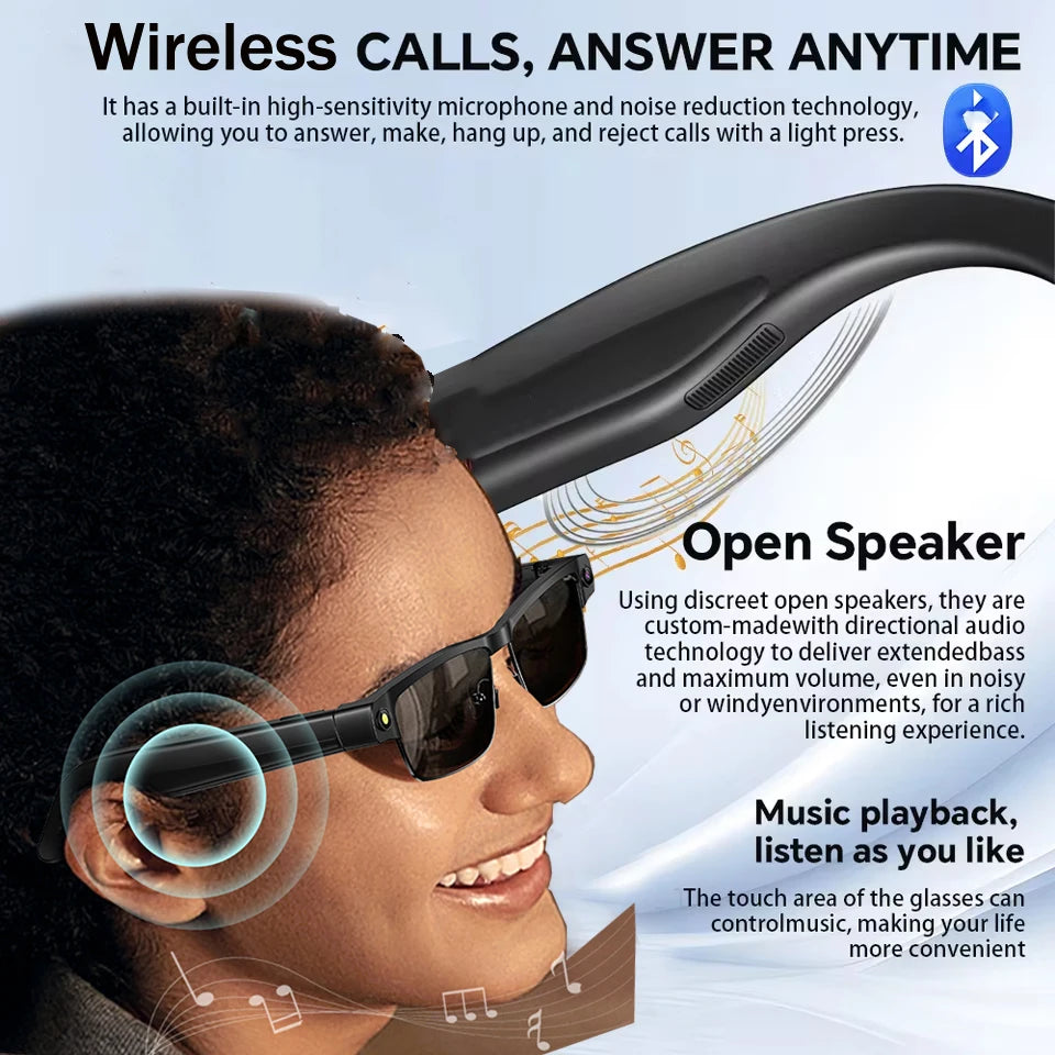 AI Smart Glasses with 1080P Camera, 8MP HD Camera Glasses-Anti-Shake Video Recording, Multi Language Translate, Smart Sunglass