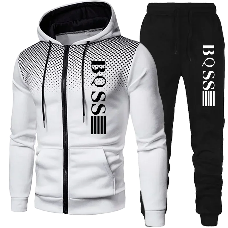 Roupas masculinas manchadas moletom terno com capuz e calças terno masculino moda ternos roupas de inverno novo conjunto de duas peças