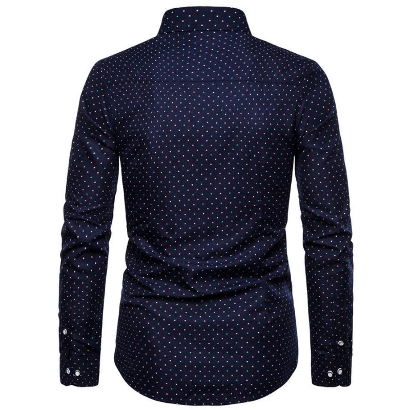 Primavera outono nova moda turn-down colarinho manga longa bolinhas blusa roupas masculinas magro all-match botão camisas de tendência coreana
