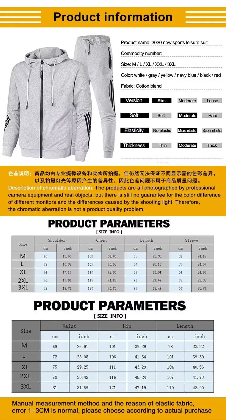 Terno esportivo masculino outono e inverno nova marca conjunto de 2 peças casual com capuz jaqueta com zíper + calças terno esportivo de fitness roupas masculinas