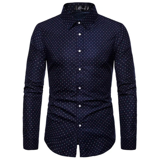 Primavera outono nova moda turn-down colarinho manga longa bolinhas blusa roupas masculinas magro all-match botão camisas de tendência coreana